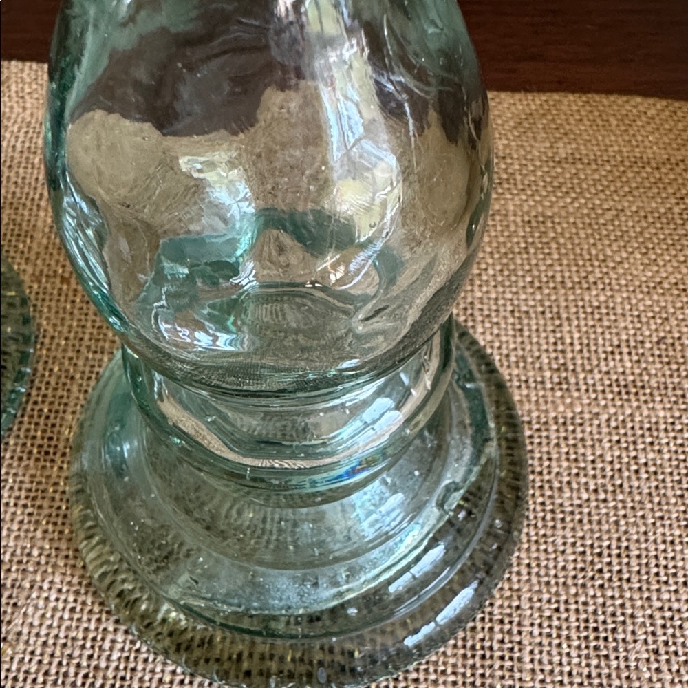 Pottery Barn Pair of Green Recycled Glass Candle Sticks Made in Spain ~8” - Picture 5 of 10
